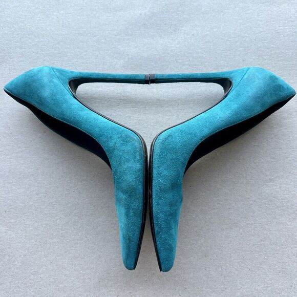 Stuart Weitzman Queen Caribe Turquoise Teal Suede Stiletto Heels Women’s 9.5 M - Picture 3 of 16